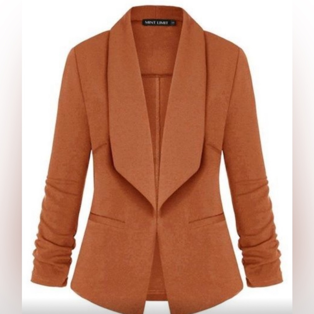 WOMENS Casual Blazer Jacket 3/4 Sleeve Camel